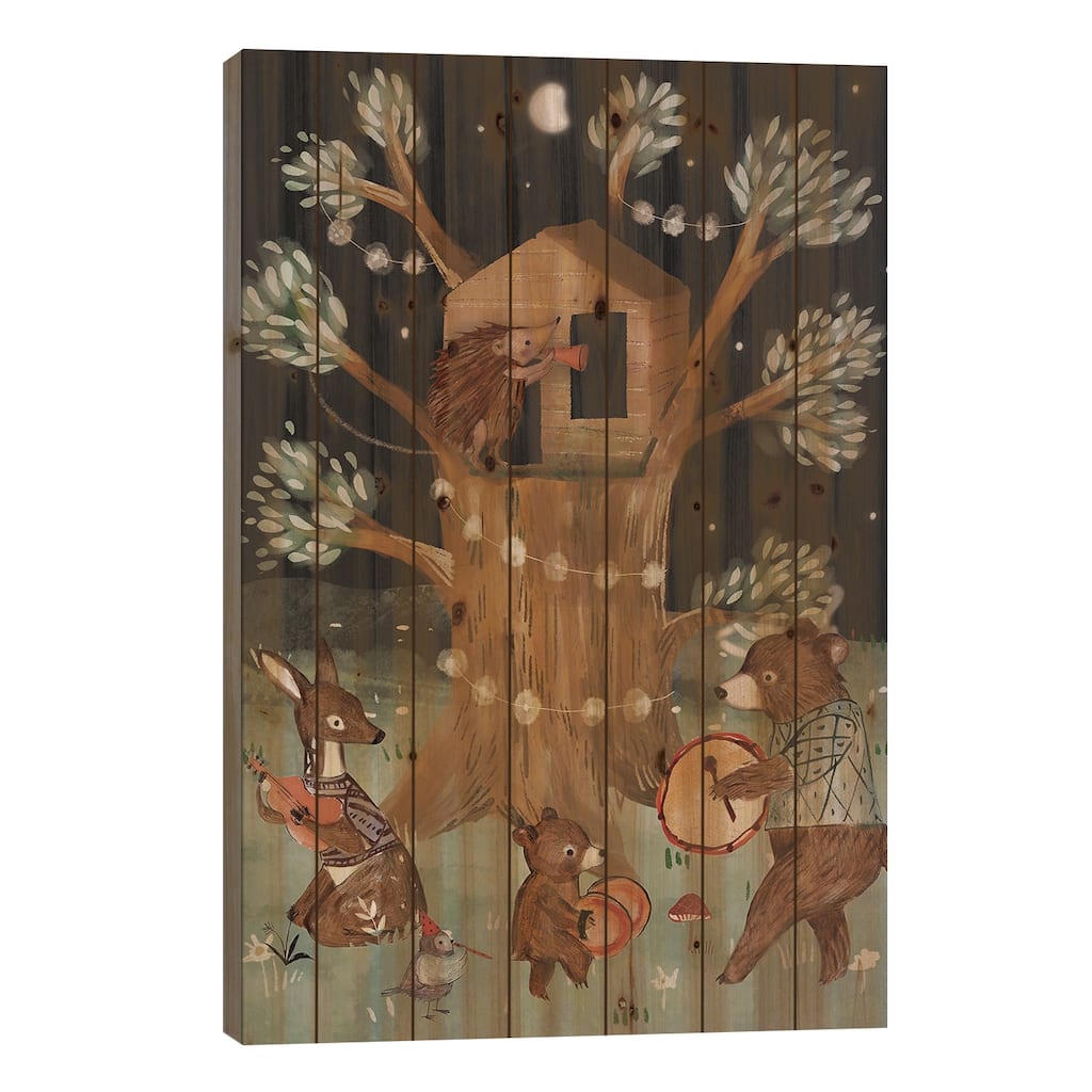 The Treehouse Print On Wood by Bernadett Urbanovics - Multi-Color
