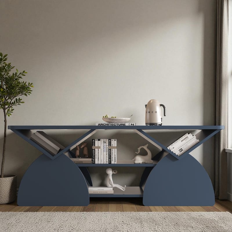 47.2'' Modern Engineered Wood Coffee Table with Open Storage Shelves, Rounded Corners & Sturdy Frame for Living Room