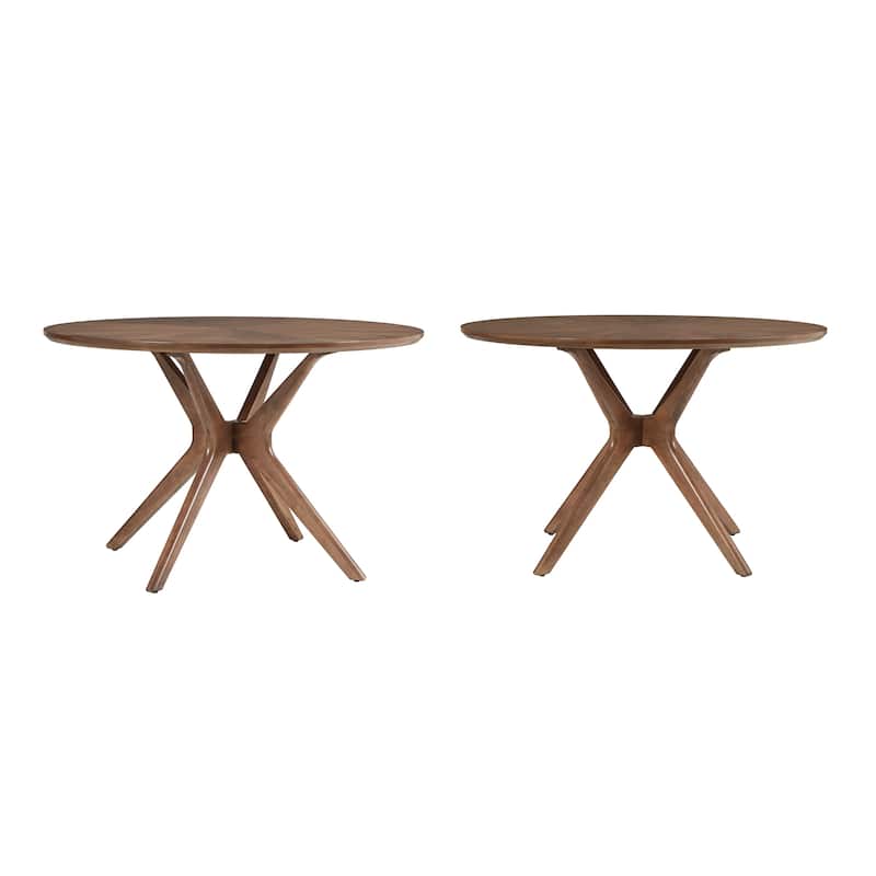 Sylvestria Mid-Century Walnut Finish Round Dining Table - Dark Walnut Finish Top