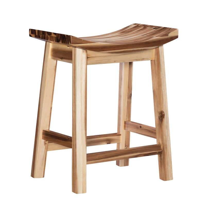 Dale Natural Solid Wood Rustic Farmhouse Saddle Bar Counter Stool - N/A