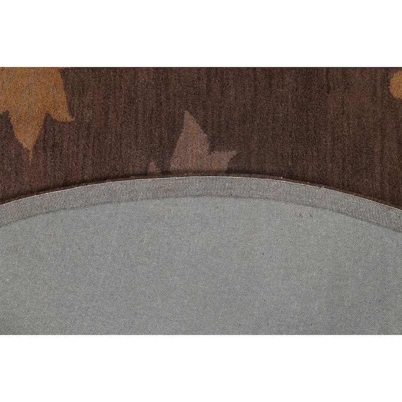Brown Contemporary Floral Oriental Area Rug Hand-tufted Wool Carpet - 10'0" x 10'0" Round