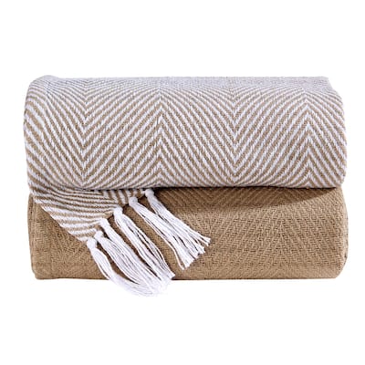 Cozy Cotton Elegance: Handmade 50''x60'' Throw Blankets (Set of 2) with Tassels
