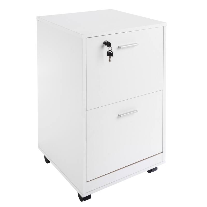 Lavish Home 2-Drawer File Cabinet with Lock and Rolling Wheels - White