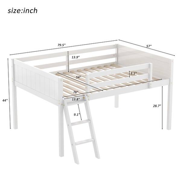 dimension image slide 1 of 4, Low Loft Bed with Ladder & Fence Baffle