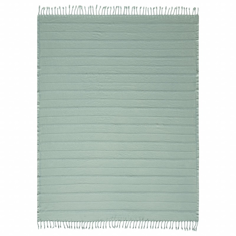 HomeRoots Green Woven Cotton Striped Throw Blanket