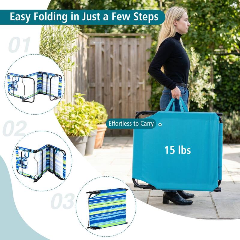 Gymax 2PCS Folding Beach Sun Lounger w/Face Hole Removable Pillows