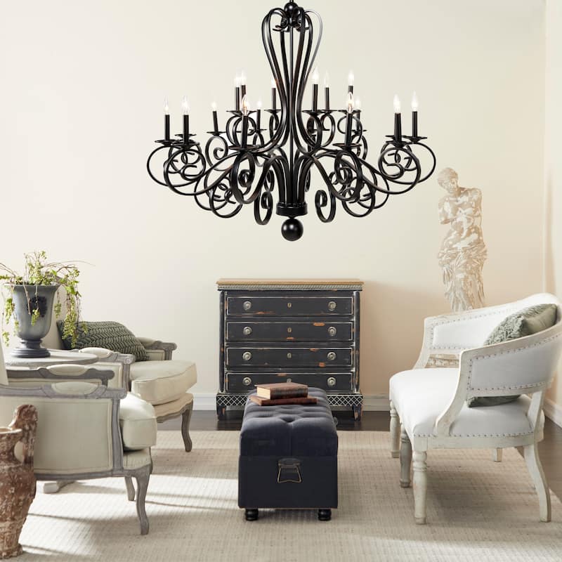Metal Antique Style Holding 12 or 18 Light Chandelier with Scrolls - Black - Roche River Decor
