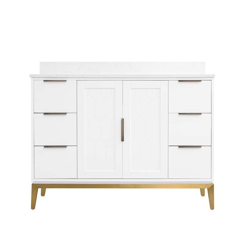 35''H Solid Wood Bath Vanity with Stain-resistant Carrera White Quartz Top and Sink