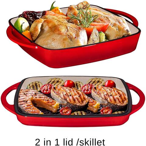 2 in 1 Enameled Cast Iron Square Casserole Baking Pan