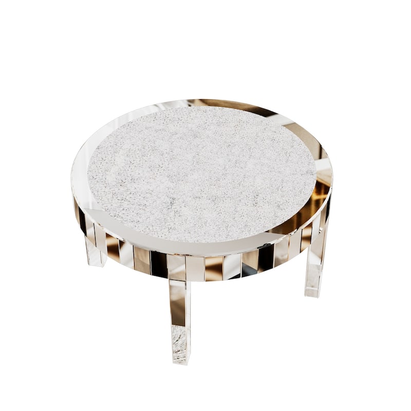 Mirrored Glass Coffee Table with Crystal Diamonds Surface Mirror Beveled Side Table