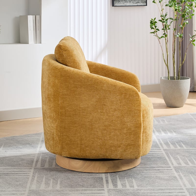 Mustard 30.3" Chenille Swivel Barrel Chair
