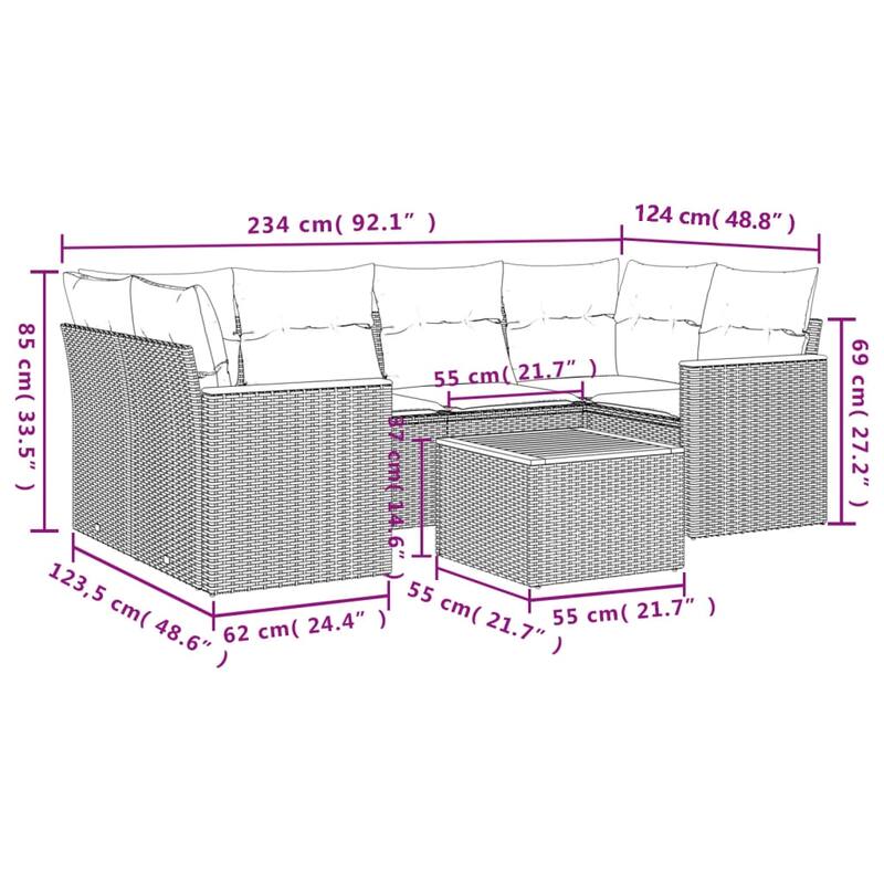 vidaXL Garden Sofa Set Black - 21.7 x 21.7 x 14.6 in