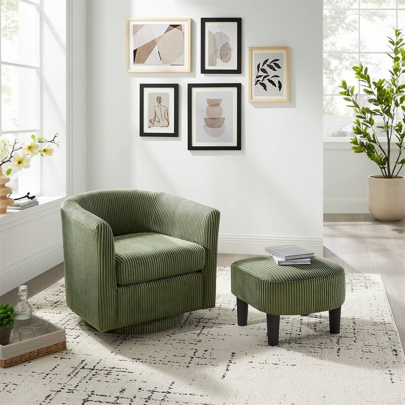 Swivel 360 Recliner Corduroy Accent Chair Single Sofa with Ottoman