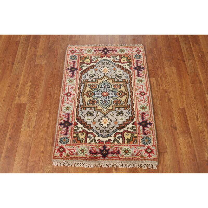 Hand Knotted Oriental 100% Wool Carpet Traditional Medallion Greys & Charcoal Heriz (serapi) Area Rug - 3' 0'' X 2' 0''