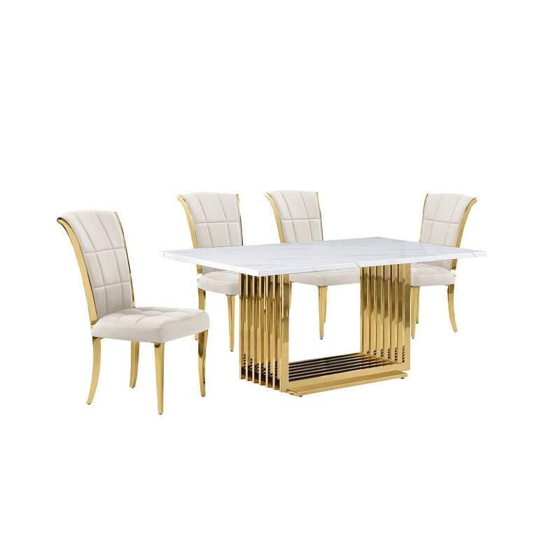 Best Quality Furniture D310/1-SC320-7 Dining Set with 68" White Marble Top