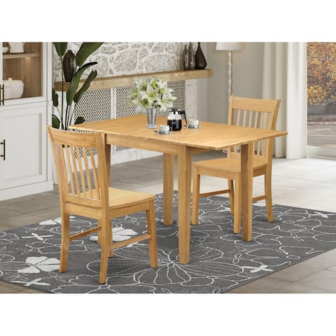 Dining Set - Small Kitchen Table and Dining Chairs with Asian Hardwood Seat and Slat back - Oak Finish (Pieces Option)