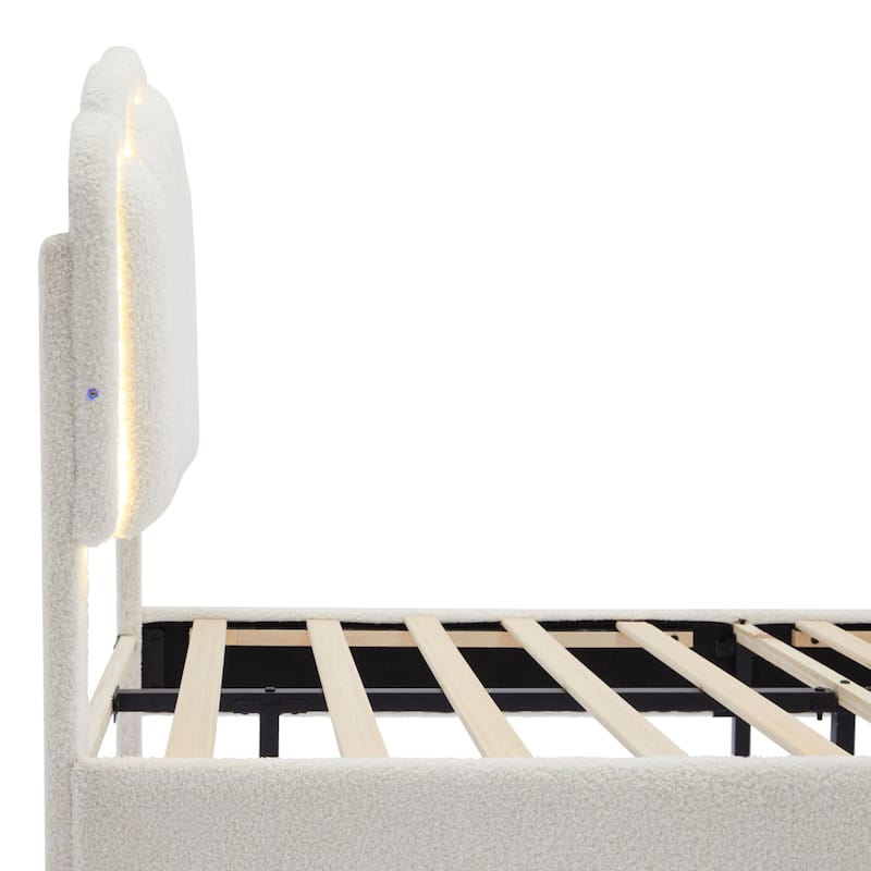 Upholstered bed with LED lights
