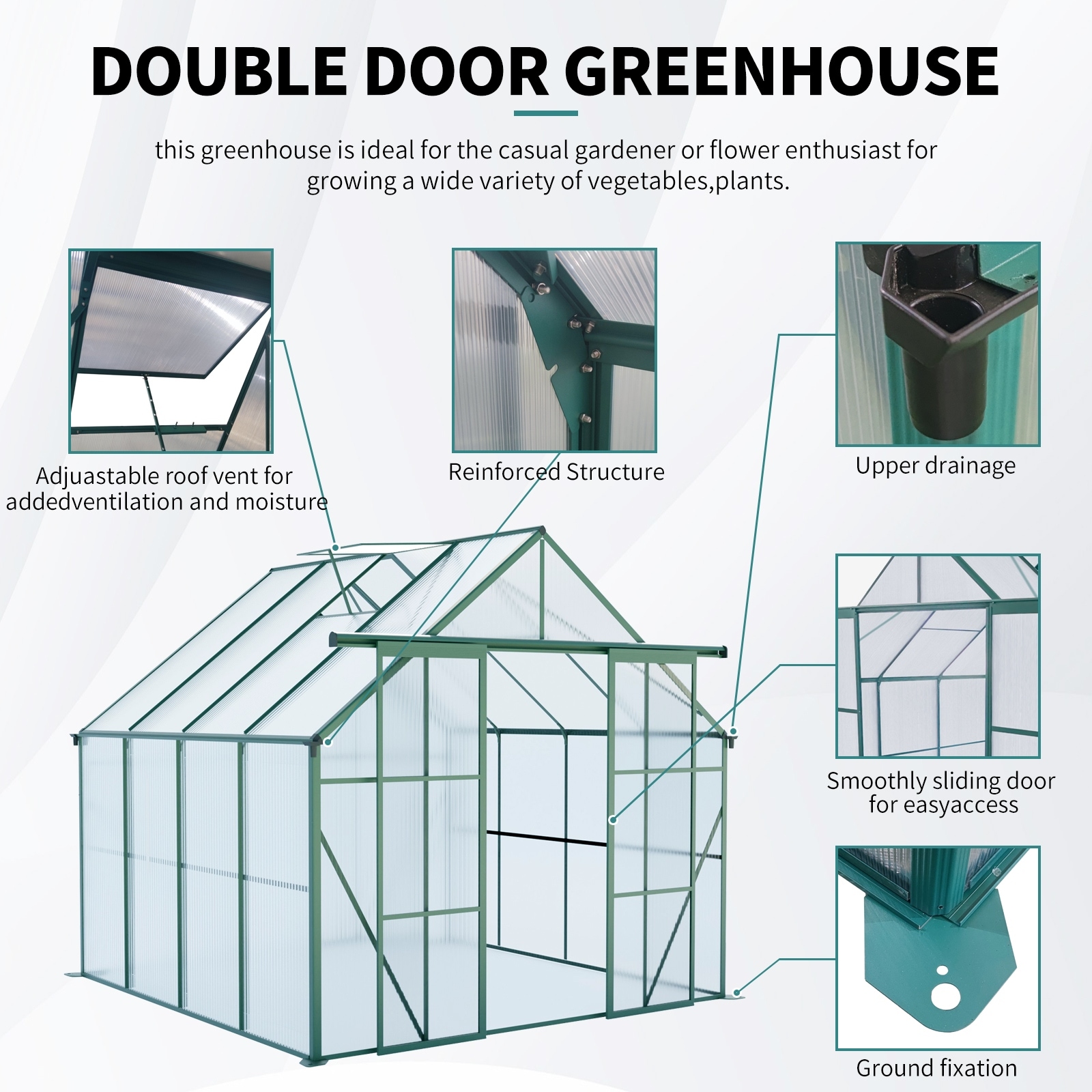 GDF Studio - Kensington Outdoor Aluminum Polycarbonate Greenhouse