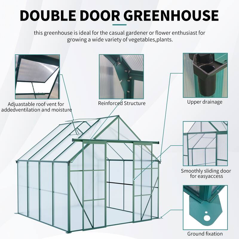 Walk-In Outdoor Greenhouse for Plants Vegetables Flowers with Adjustable Roof Two Sliding Doors