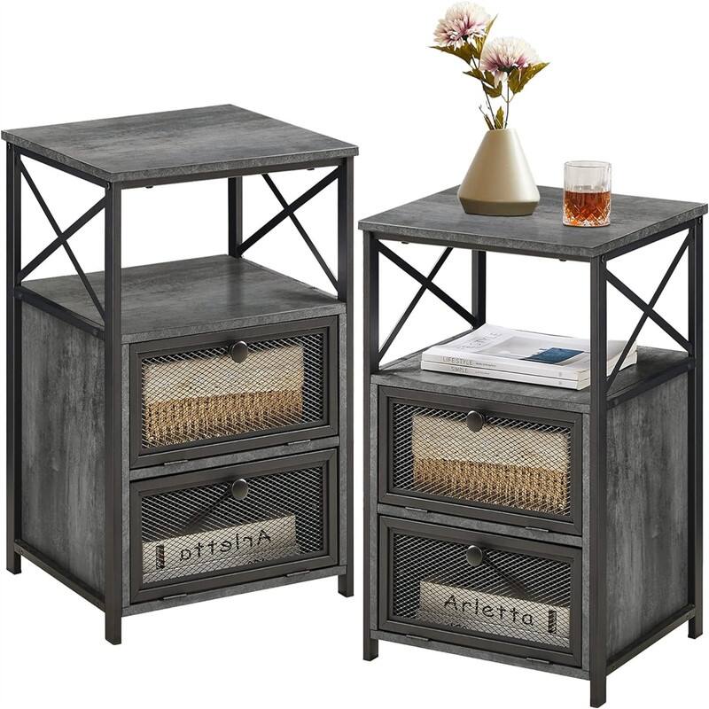 odern Night Stand with Storage Space - Charcoal Grey