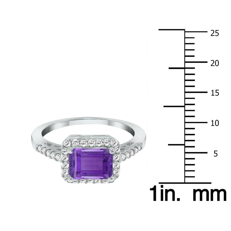 Marquee Jewels 2 1/2 Carat TW Emerald Cut Amethyst Diamond Ring in 10K White Gold