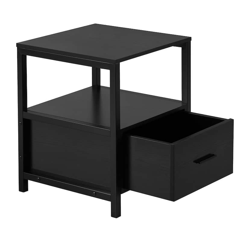 Javlergo Square Design Nightstand with Open Shelf and Drawer Multiple Storage for Bedroom or Living Room End Table