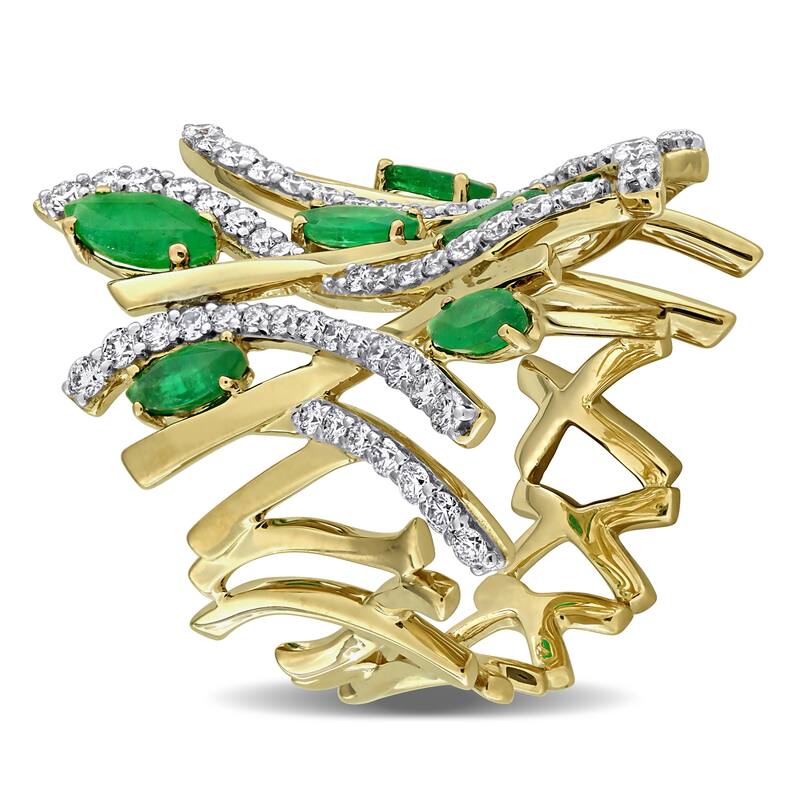 Miadora 1 3/4ct TGW Emerald and 1 2/5ct TDW Diamond Statement Eternity Ring in 14k Yellow Gold