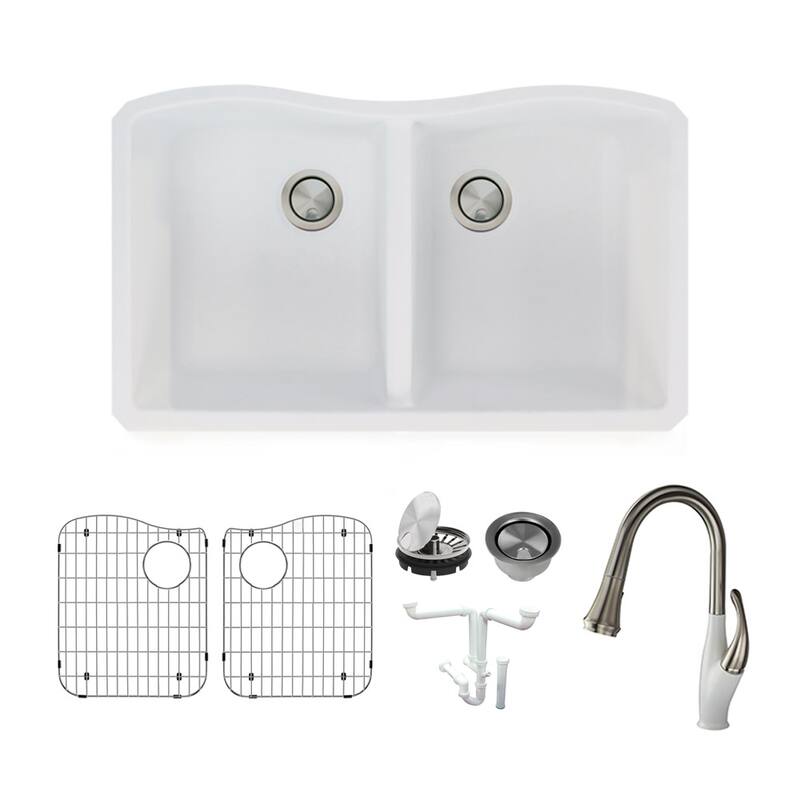 Transolid KF-AUDE3219 Aversa 31-15/16" Undermount Double Basin Granite - White