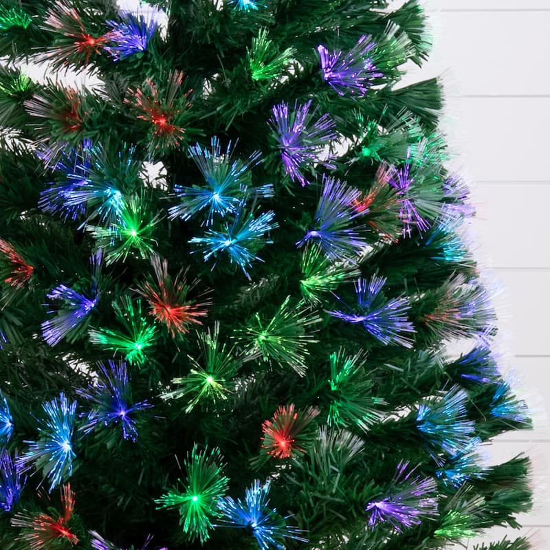 6' Pre-Lit Fiber Optic Artificial Christmas Tree, Multicolor LED Lights - 6 Foot