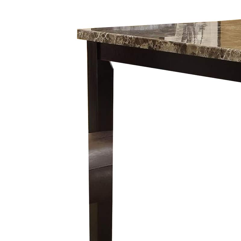 Spacious Wooden High Table Faux Marble Top Brown
