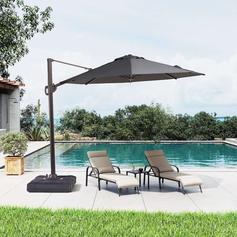 10ft Round Patio Offset Cantilever Umbrella Outdoor Hanging Umbrella with Cross Base