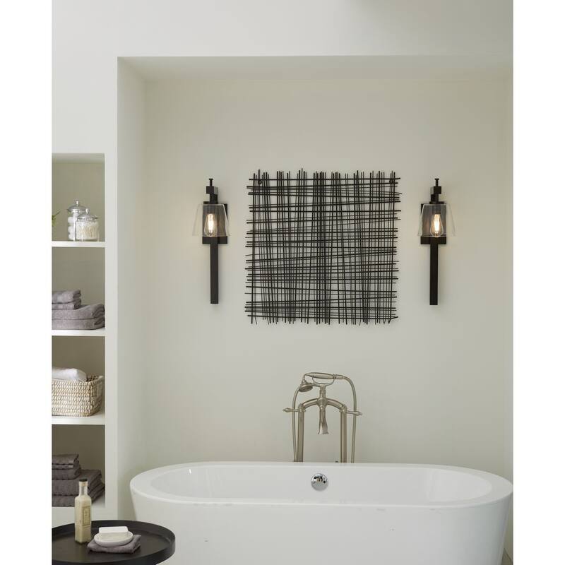 Saffert Collection One-Light New Traditional Matte Black Clear Glass Wall Light - 7.5 in x 10.25 in x 24.5 in