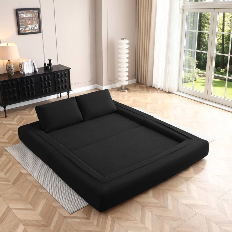 Multi-Functional Folding Sofa Bed Convertible Floor Sofa Couch Black Lounge Sofa Sleeper Sofa Couch with Pillows