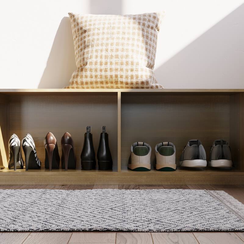 L-Shaped Entryway Bench with Open Shoe Storage, Corner Mudroom Organizer Seating, Wooden Hallway Storage Bench