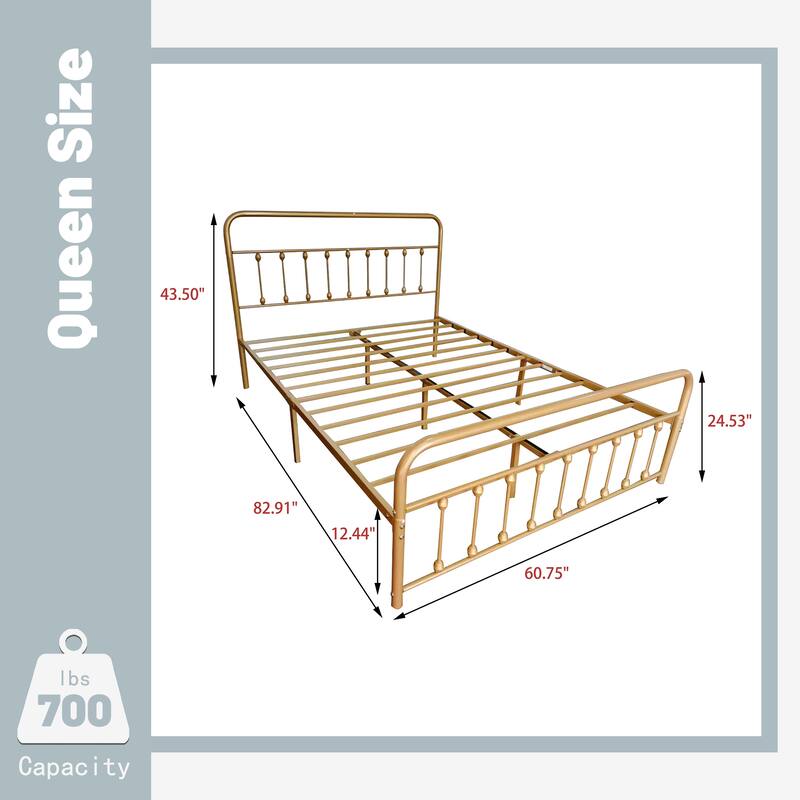 Alazyhome Simple Vintage Metal Platform Bed Frame, Easy-Assembly