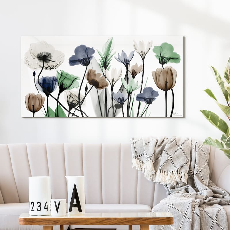 "Floral Landscape" Colorful Frameless Free Floating Tempered Glass Panel Graphic Wall Art
