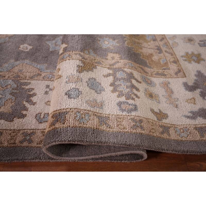 Gray Oushak Oriental Area Rug Handmade Transitional Wool Carpet - 9'2" x 11'9"