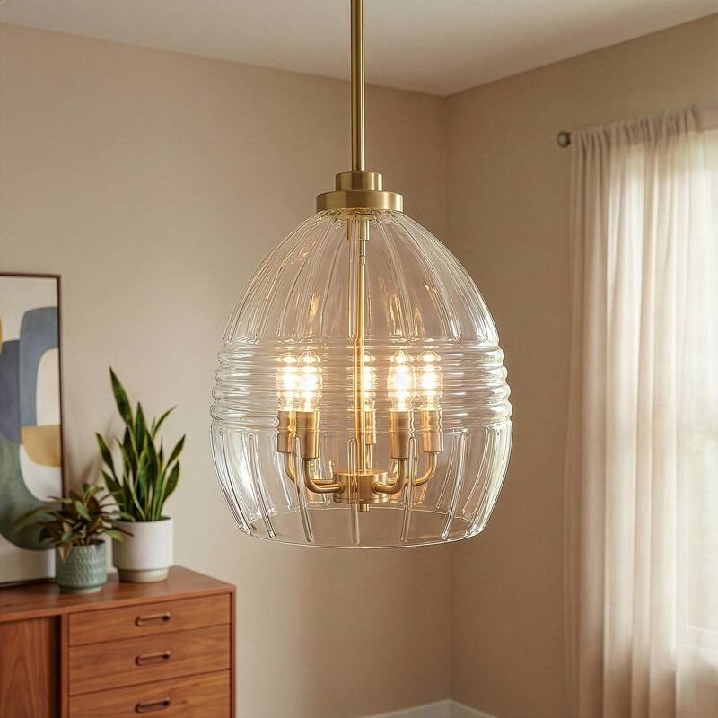 Yert 5-Light Pendant Hanging Light with Clear Glass - Gold - Gold