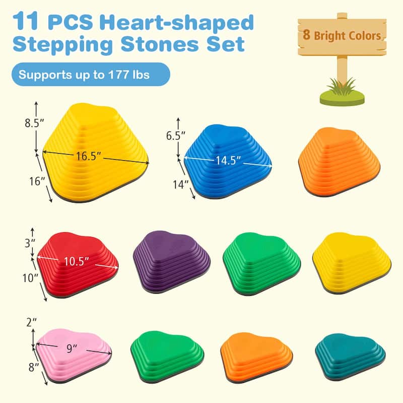 11Pcs Non-Slip Plastic Sensory Balance Blocks Stepping Stones for Kids - 11 pcs