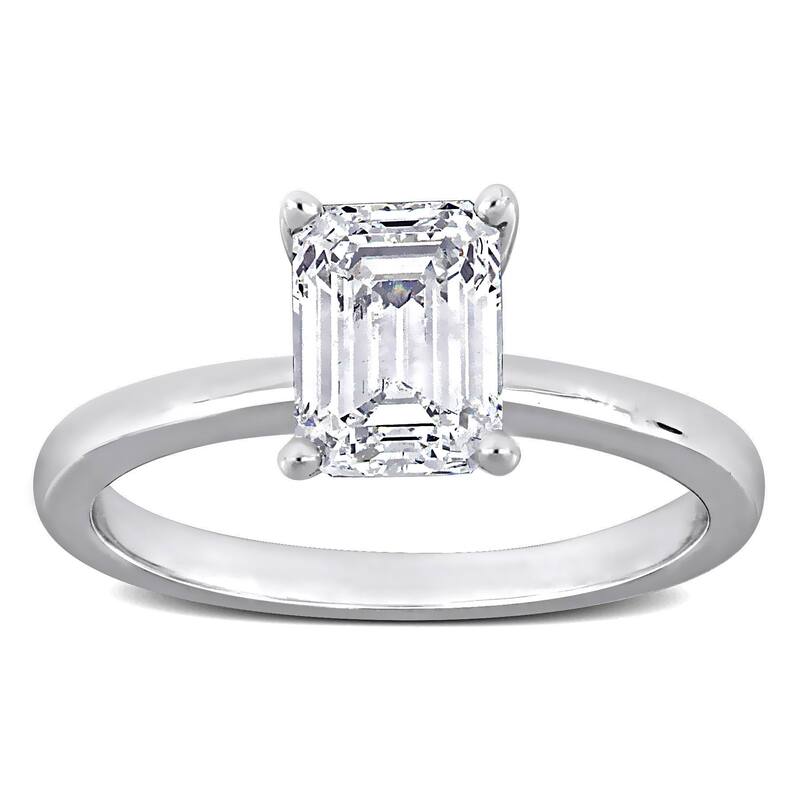 Miadora 1 1/10ct TDW Emerald-cut Diamond Solitaire Ring in 14k White Gold