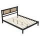 preview thumbnail 6 of 14, Queen Size Wooden Platform Bed with Natural Rattan Headboard, Exquisite Elegance with Minimalist Charm for Bedroom, Black