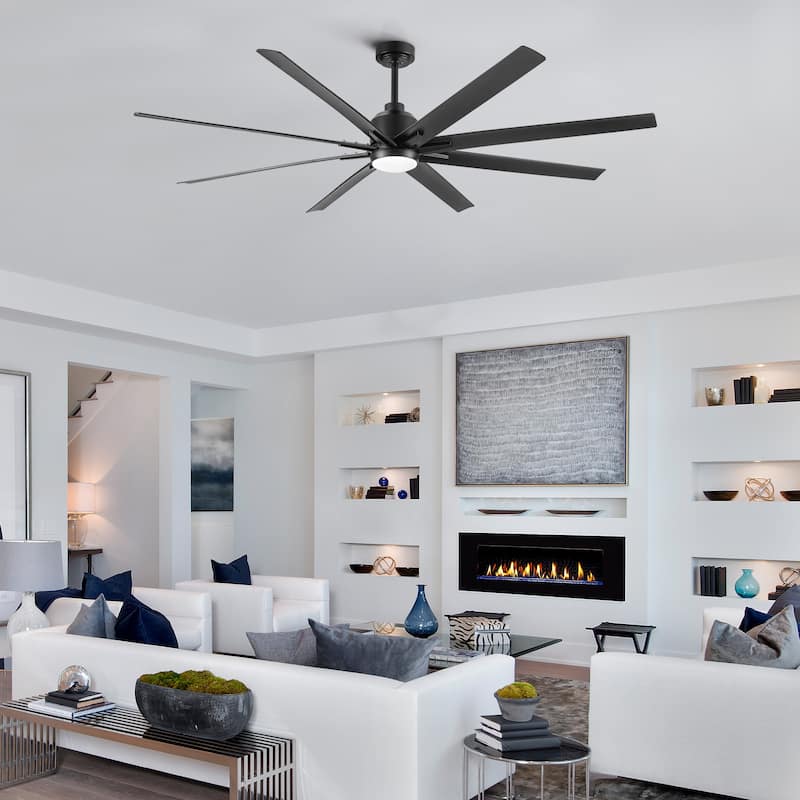 72 in. LED Indoor Matte Black Large Ceiling Fan with Light and Remote