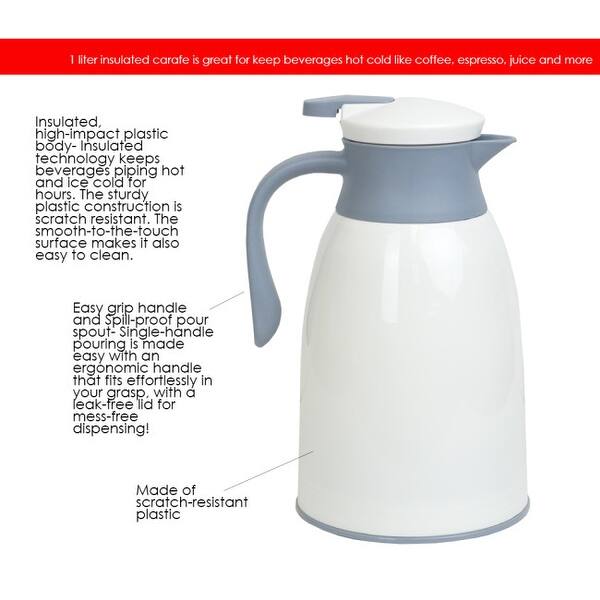 1 Liter Insulated Plastic Carafe White Overstock 31798229 I prefer glass over plastic any day. usd
