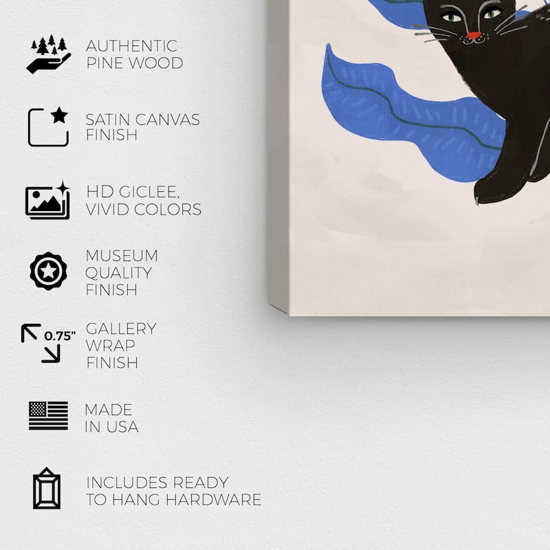 Wynwood Studio Canvas Animals Black Cat Floral Black and Bohemian & Eclectic Wall Art Canvas Print - Black, Blue