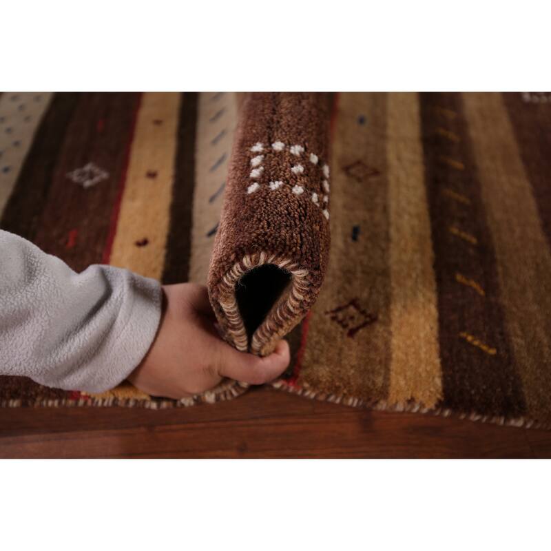 Tribal Striped Gabbeh Indian Area Rug Hand-Knotted Wool Carpet - 5'3"x 7'9"
