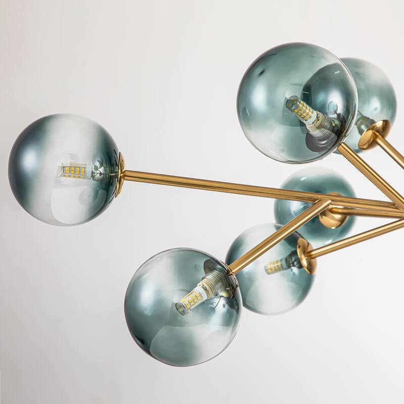 15-Light Modern Linear Sputnik Kitchen Island Light Branch Cluster Glass Globe Bubble Chandelier