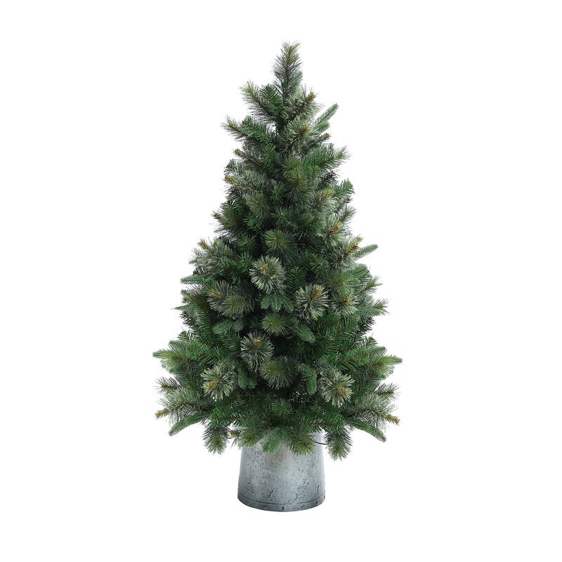 4Ft Pre-Lit Artificial Christmas Pine Tree with Metal Pot - 48" H x 28.3" Diameter