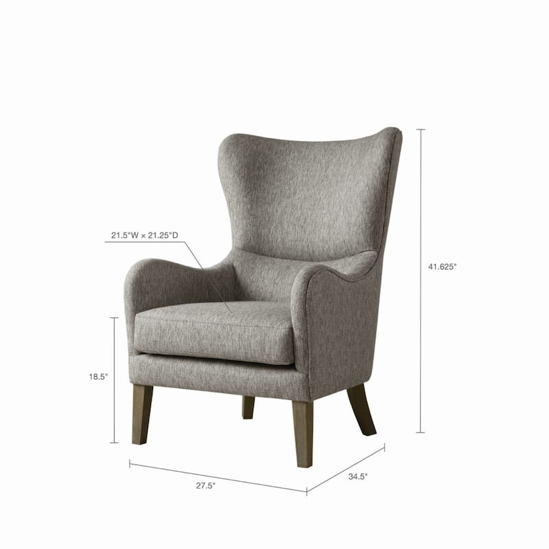 Roomfitters Wingback Accent Chair with Swoop Arms, Upholstered Lounge Chair with Solid Wood Legs for Living Room, Grey