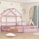 preview thumbnail 61 of 88, Wooden Floor Bed wFence Railings and Detachable House Shape Headboard Platform Bed, Kids Montessori Style Playhouse Frame Bed