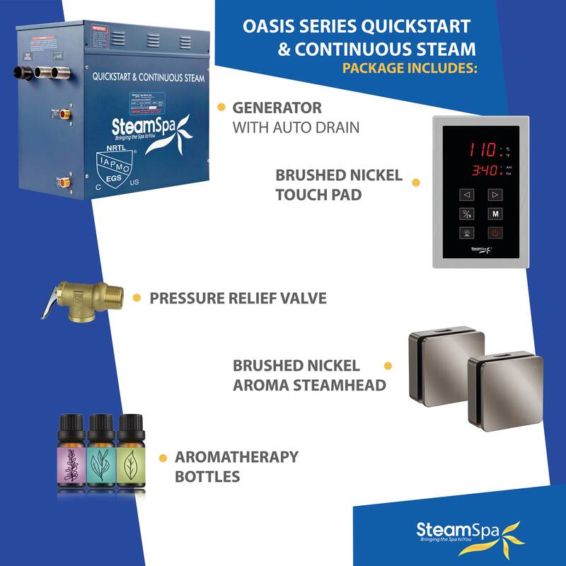 Oasis Series 12000-Watts Steam Generator with Continuous Steam Plus Easy Touch Pad and Auto Drain